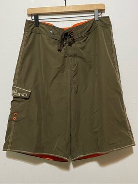 Y2K Red Sand Board Shorts Brown Hawaiian Swim Trunks Beach Surf Men’s 34 VTG